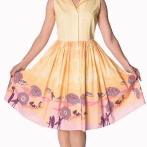 Banned Apparel Parasol Midi Dress Large Retro 50s Pinup Novelty Print Yellow